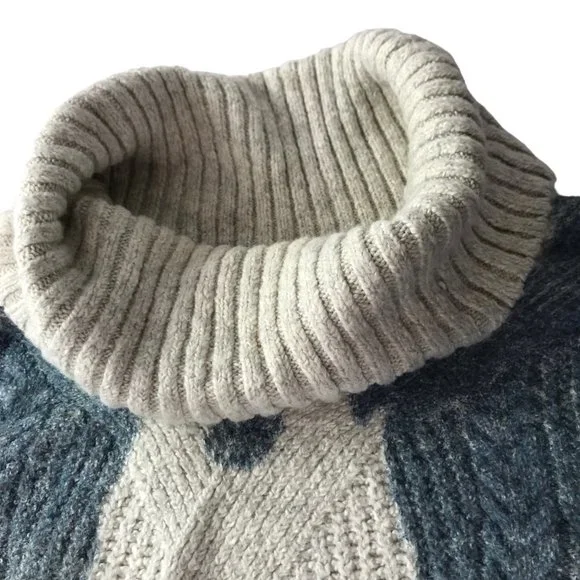 Pilcro Letterpress Anthropologie Sweater Long Sleeve, Cowl Neck Blue Cream Large - Picture 2 of 11